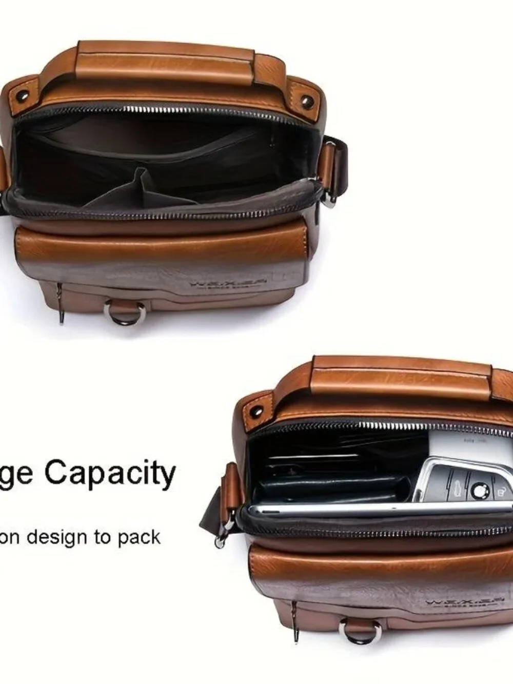 Genuine Leather Slant Backpack Vintage Street Style Large Capacity Commuter Bag